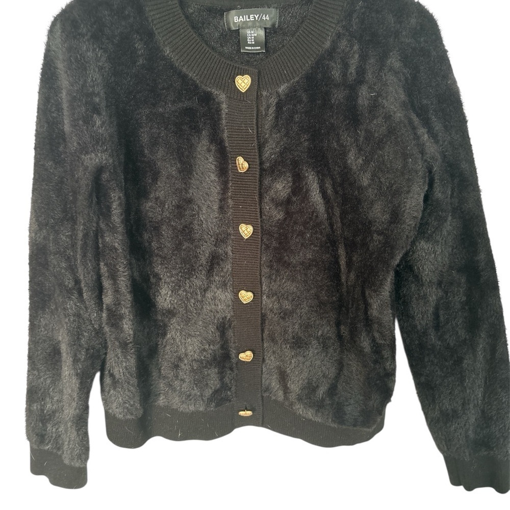 Bailey 44 Black Cardigan with Gold Heart Buttons